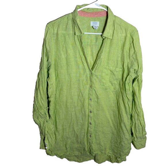 Sigrid Olsen Blouse Women's Large Green 100% Linen Button Up Long Sleeve Top - Picture 1 of 7